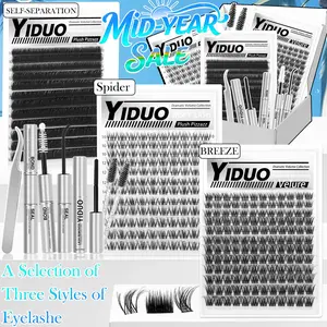 YIDUO Lash Cluster Kit 3 Styles Breeze、Spider、Self-Separation Lash Clusters Kit, Volume Lash Clusters, D-Curl Lash Cluster Kit, Lash Extension Kit , 10–16 mm with Lash Bond and Seal, Tweezers, Remover and Eyelash Brush，Easy DIY at Home