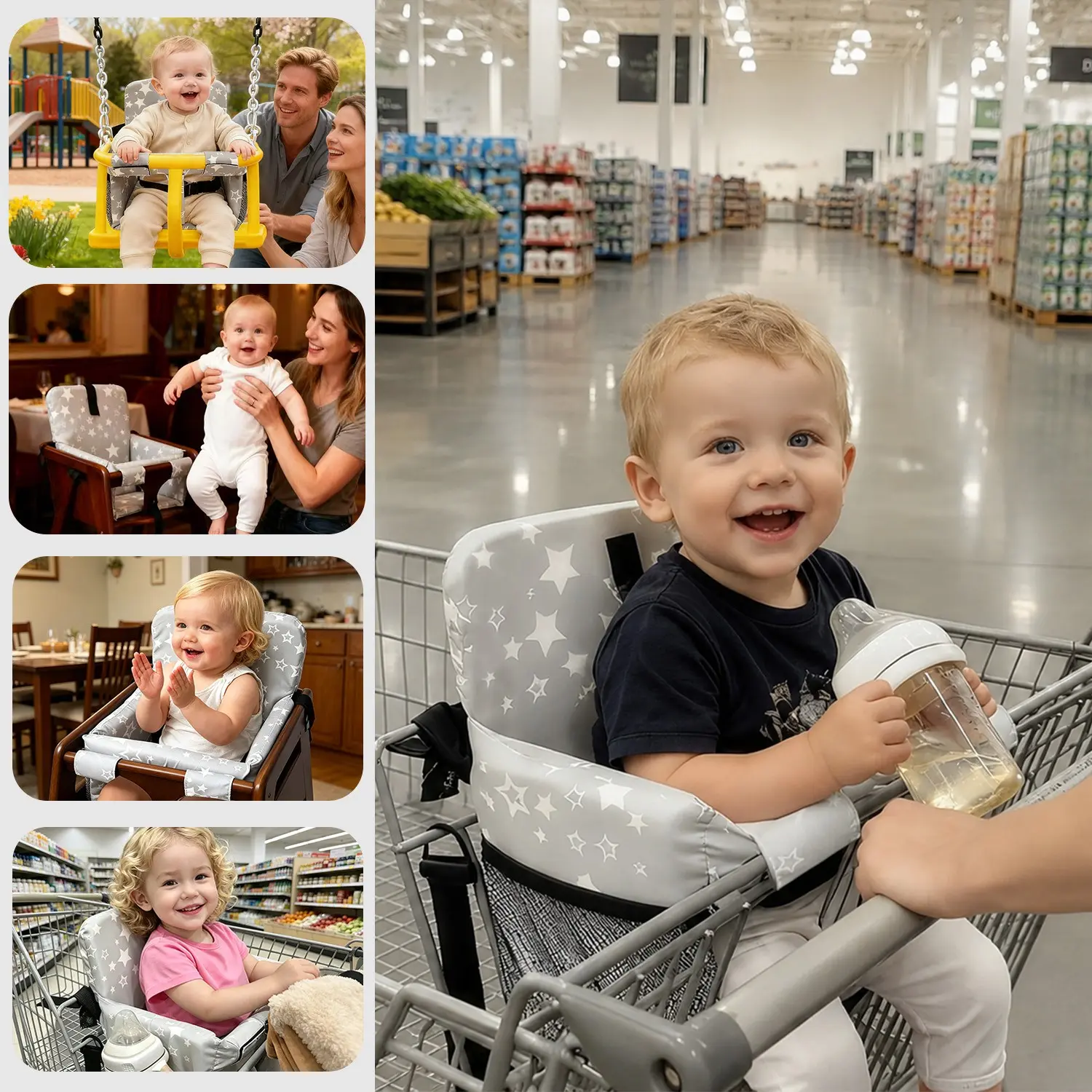 1pc Shopping Cart Seat Cover for Baby, High Chair & Grocery Seat Protector, Padded Chair Covers for Restaurant Seats, Unisex Machine Washable Grocery Cart Liner & Swing Insert
