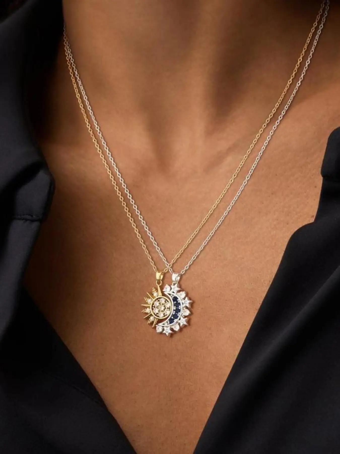 Women’s Sun&moon Magnetic Pendant Necklace, Nickel-Free Copper Material, Lightweight & Comfortable Design, Ideal for Parties, Gifts
