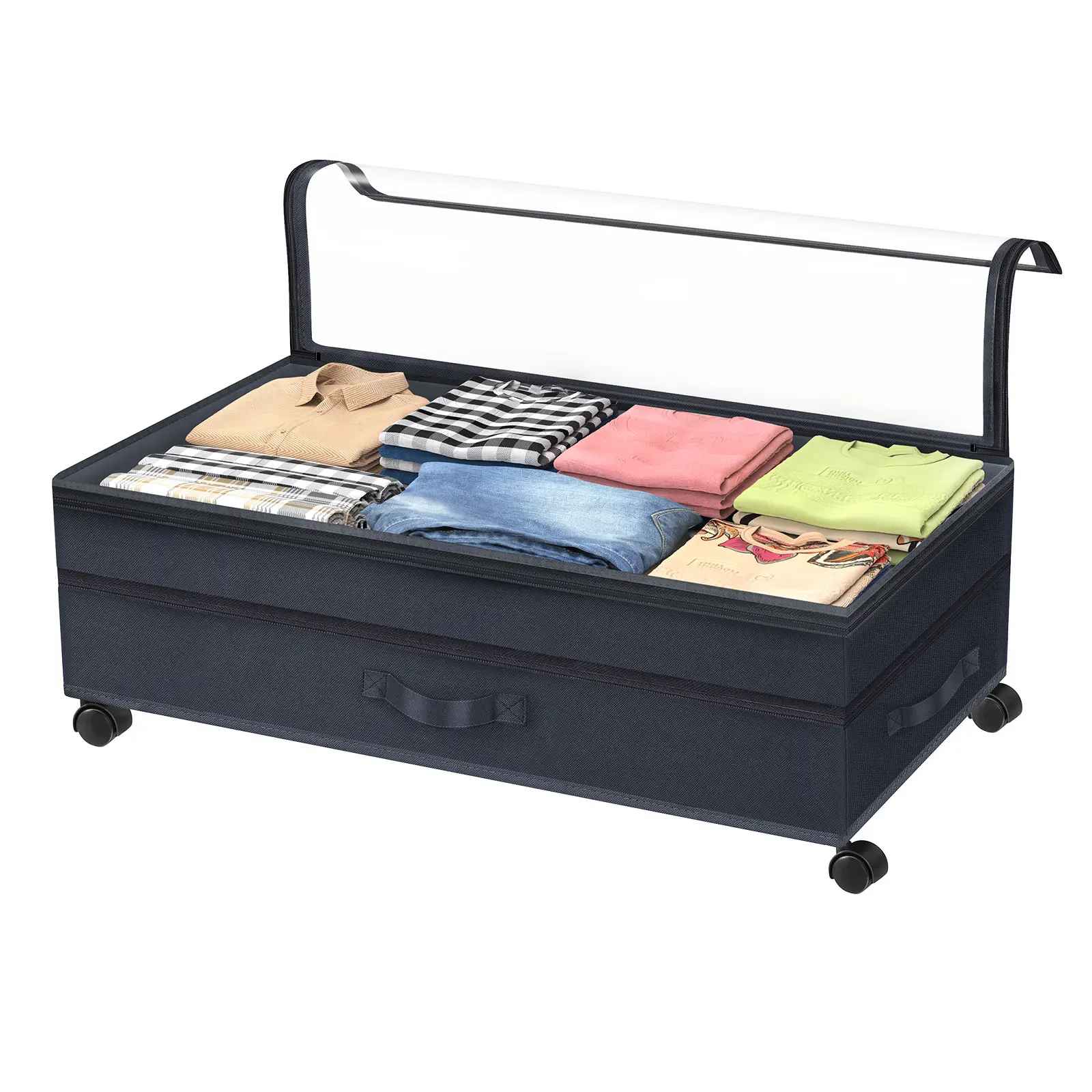 Durable Wooden Under Bed Storage Bin with Wheels - Expandable Adjustable Low-Profile Durable Organizers with Zipper, Movable Large-Capacity Organizer for Bedroom Home Organization