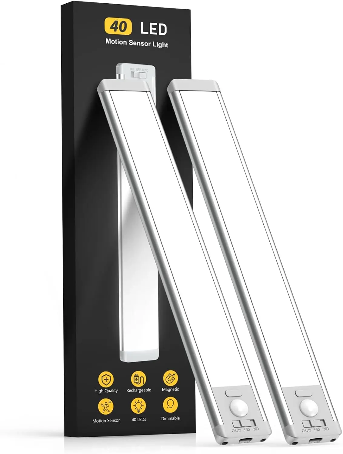 10inch Under Cabinet Lighting, 2 Pack Rechargeable Motion Sensor Light Indoor, 5 Levels Dimmable Magnetic Closet Lights, Wireless Under Counter Lights Kitchen, Stairs