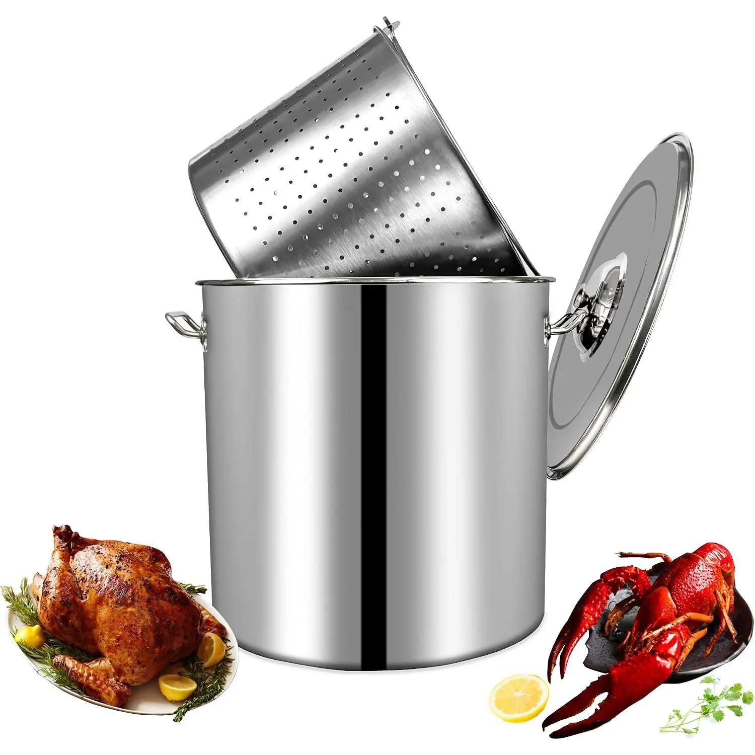 24-Quart Stainless Steel Seafood Stockpot with Basket, Crawfish, Crab, Lobster Boil StockPot, Shrimp Boil Stock Pot with Strainer, Turkey Fryer Pot,27L,7Gallon