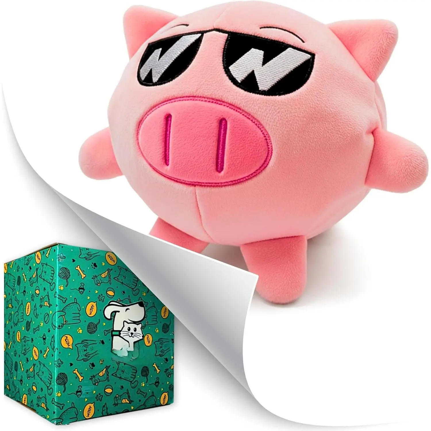 Piggy 3 in 1 Plush Pig    with Squeaky Ball Inside for Aggressive Chewers, Super Interactive, No Stuffing,  Tough Heavy Durable, Birthday  Box for Small & Large Breeds
