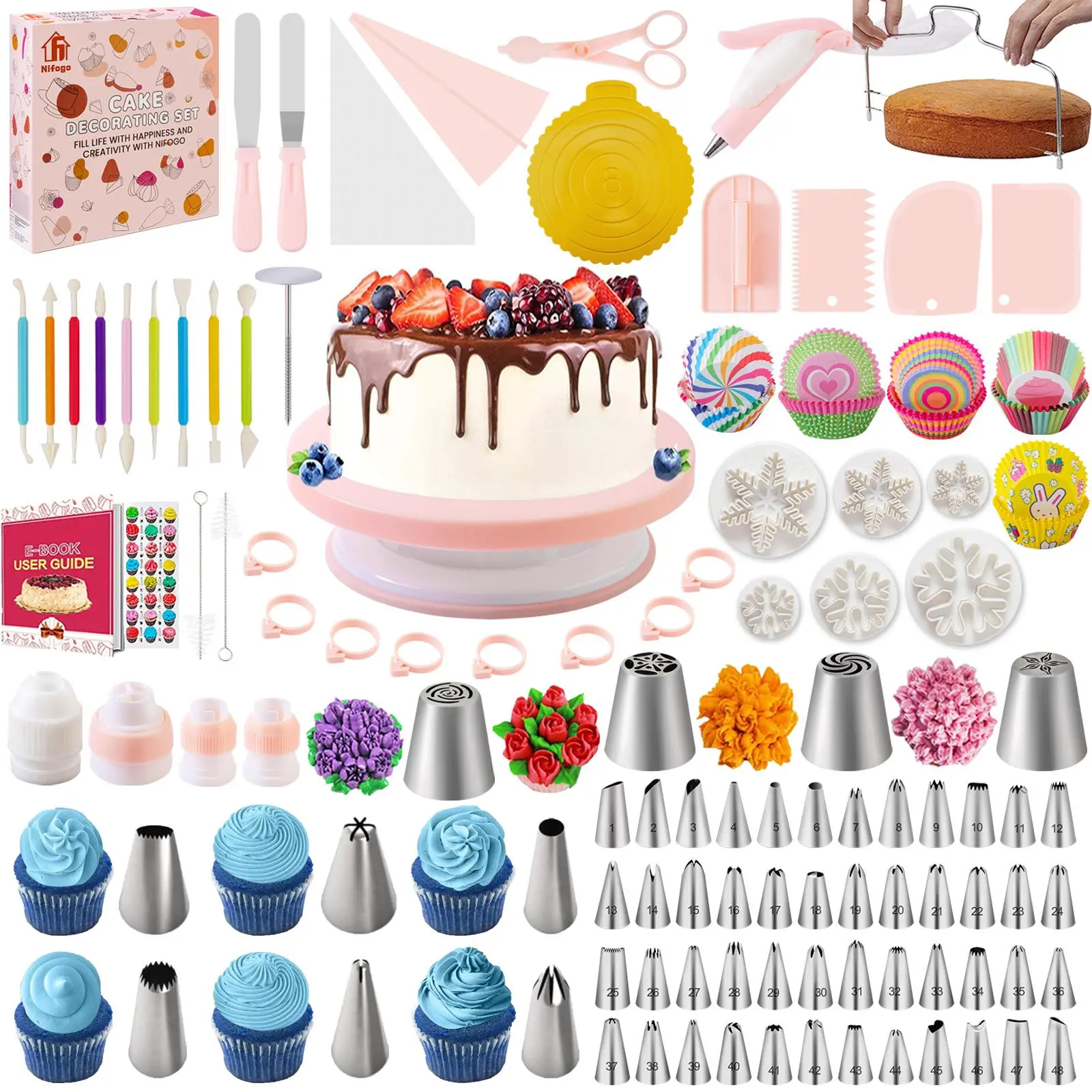 301pcs cake decorating tool kit piping tips icing nozzles pastry tools baking supplies frosting icing piping bags cake cookie cupcake dough scrapers straight curved spatula fondant molds