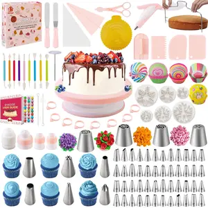 301pcs beginner cake decorating kit piping tips icing nozzles pastry tools baking supplies frosting icing piping bags cake cookie cupcake cake leveler rotating turntable fondant cutters