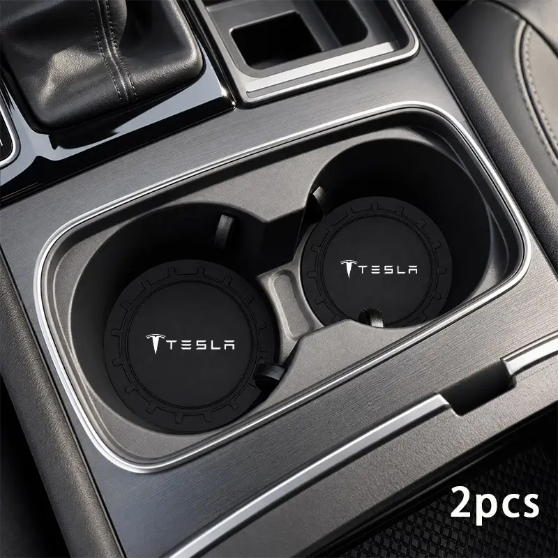 Tesla Model Y 2pcs Car Cup Holder Anti-Slip Pad, Car Interior Accessory, Soft Silicone Material, Prevents Dust and Coffee Residue, Easy to Clean, Does Not Deform