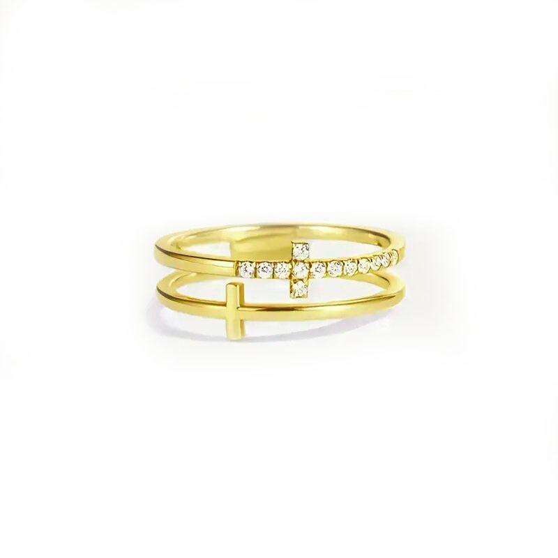 Double Layer Cross Ring for Women | Minimalist Ins Style CZ Statement Jewelry