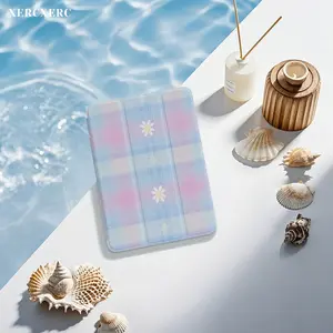 iPad case ipad accessories Blue & Pink Plaid White Daisy Pattern PU Flip iPad Case, TPU Soft Shell, 3-Way Stand, Pencil Slot, Shockproof, Auto Wake/Sleep - Back to School Gift, for iPad Air 11/10.9, iPad Pro 12.9/11, iPad Mini 8.3, Galaxy Tab S10+/S9+