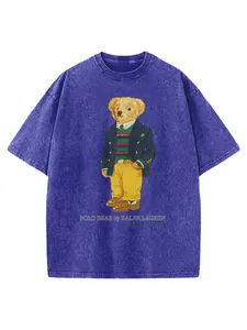 Ralph Lauren Polo Bear Vintage Print Loose Short Sleeve T-Shirt, Unisex Fitted Geometric Pattern, All Seasons Clothing