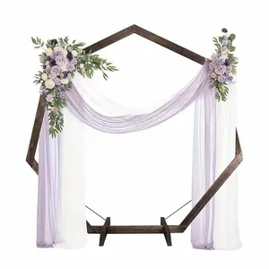 1pcs Wooden Wedding Arch, Heptagonal Wood Arch For Wedding Ceremony With 2 Iron Support Stand, Wood Arch For Weddings, Parties, Indoor, Outdoor, Backdrops, Garden Decorations