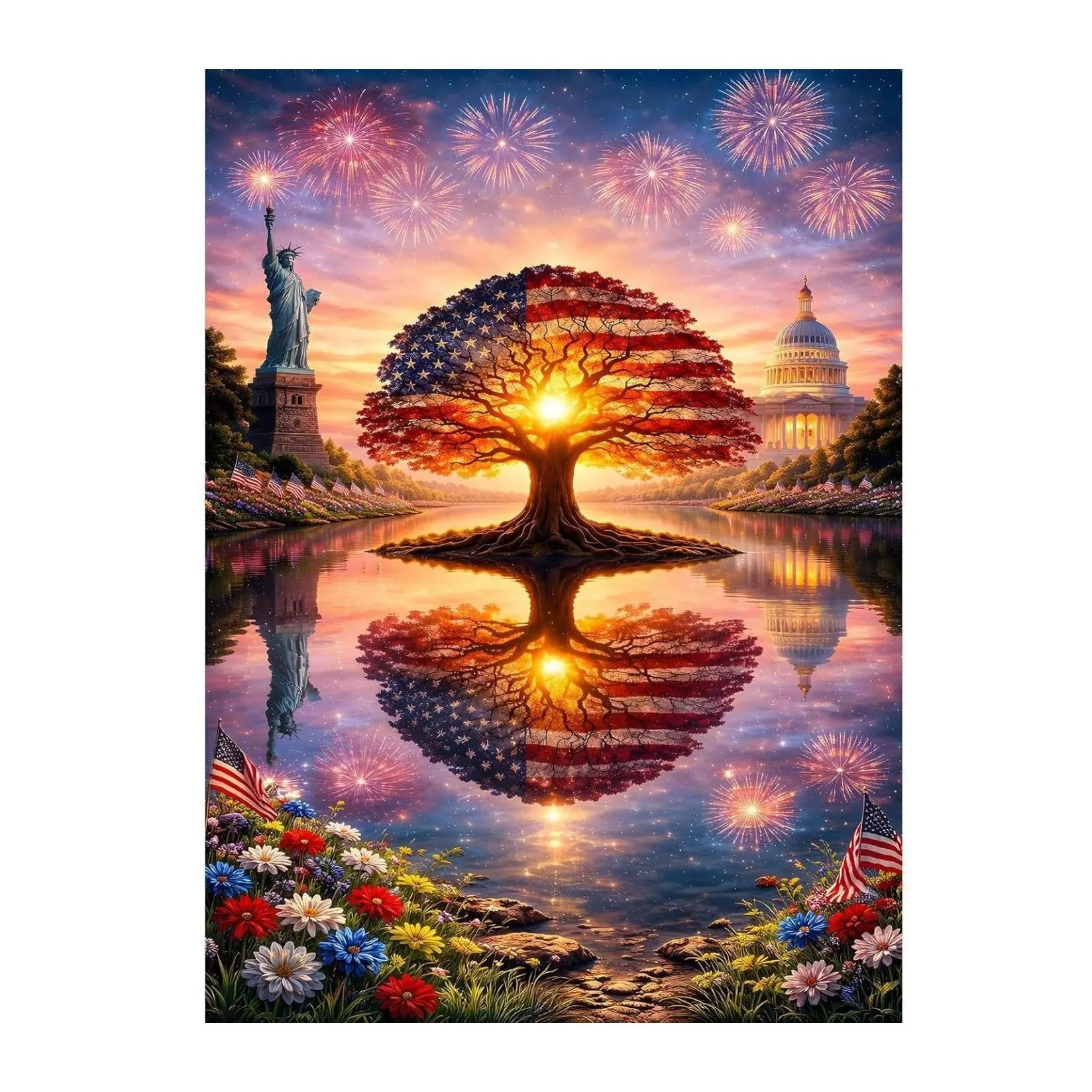 500-Piece Eco-Friendly Wood 250th Anniversary Eternal Fourth American Flags Jigsaw Puzzle Game - Secure Lock Design, Vibrant Creative Puzzle for Adults, Families, 500 Pieces