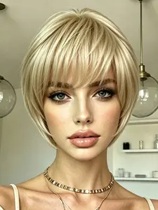 Bob Wigs with Bangs, 10 Inch Short Synthetic Fiber Wig, Halloween Costume Hairpiece, Daily Use Fashion Accessory, High Quality Wigs