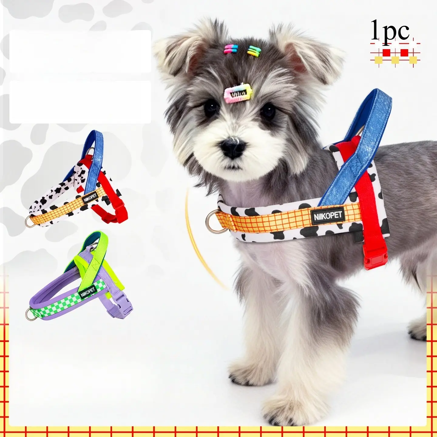 Shock-Absorbing Dog Vest Harness for Small and Medium Dogs – Saddle-Style Harness with Heart Pattern, Machine-Washable Leash System, Comfortable Walking Vest, Adjustable to Fit Various Breeds