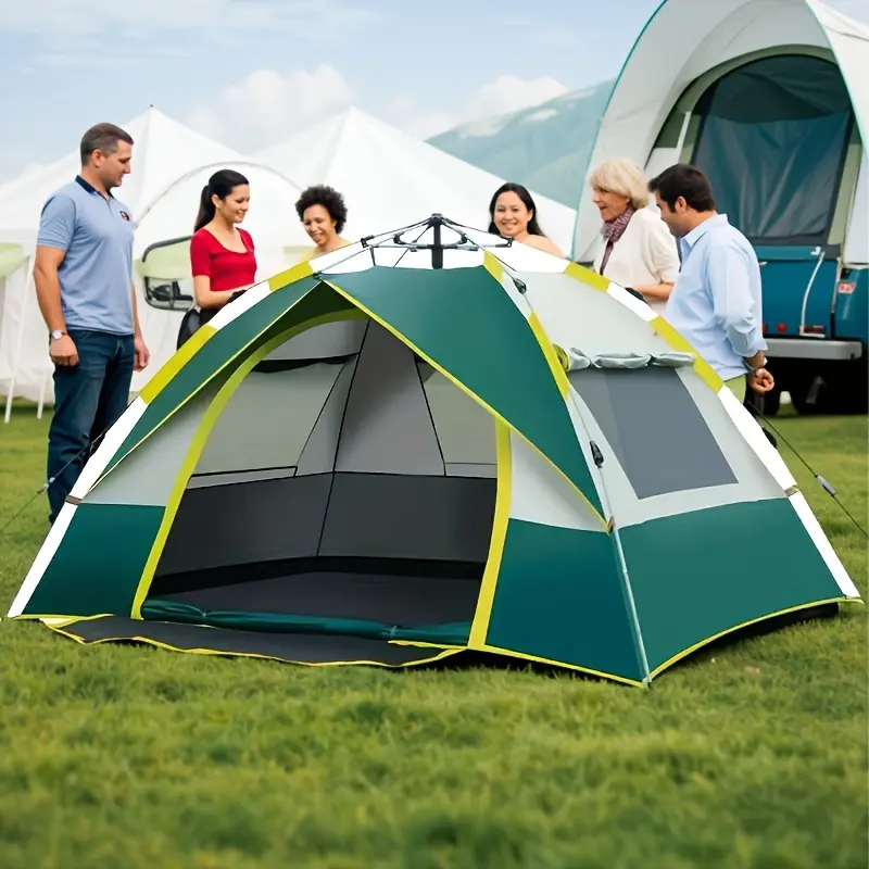 [Windproof Lightweight Tent] Automatic Instant Setup Camping Tent - 1-3/3-4 Person All-Season Tent with Dual Doors And Mesh Windows, Windproof Lightweight Green/Yellow Tent for Camping, Hiking, Hunting, Travel, Outdoor Shelter, Campers Additions
