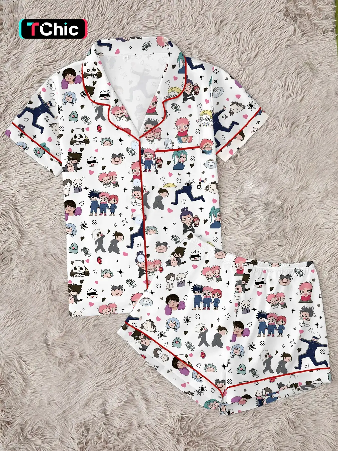Dark Anime Sorcerer Pajama Set for Women, Cozy Soft Casual Cartoon Print Sleepwear, Street Style Loungewear, Fan Gift, Pjs, Pyjamas