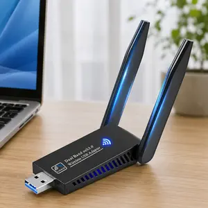 1300Mbps Dual-Band WiFi Adapter for PC Laptop, 5GHz & 2.4GHz High-Gain USB Wireless Card with Antenna, Windows 11/10/8/7/XP/Vista Support, Plug and Play for Gaming Streaming Online Work
