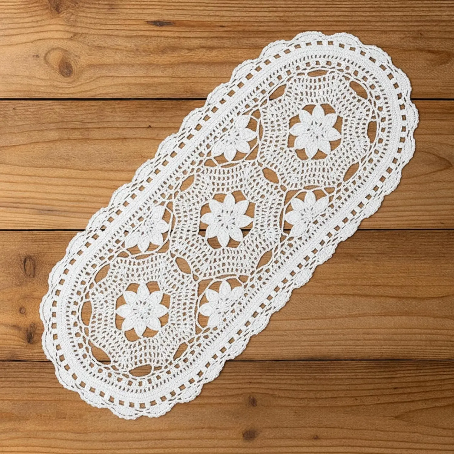 1 count Oval Lace Table Runner Doilies for Furniture  Crochet Lace Table Cloth Cover Dresser Scarves for Bedrooms Floral Tables Scarf   Placemats (White, 12X24 Inch)