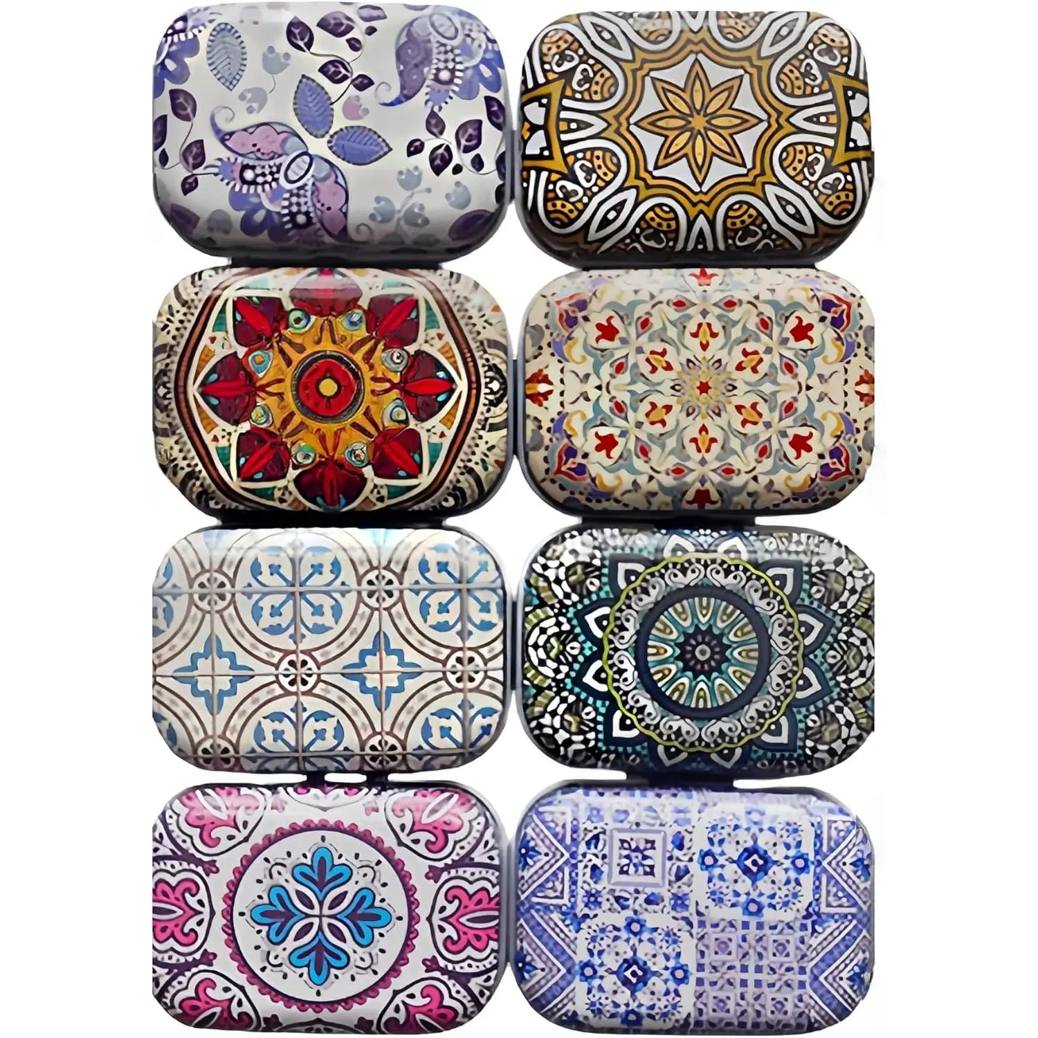 8 count Mini Flower Tin Trinket  Organizer Storage Box Decorative Boxes Small Metal Tins with Hinged  Portable Box Containers Small Storage Kit (Bohemia)