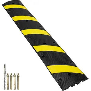 VEVOR 2PCs 6 ft/72'' Rubber Speed Hump, 2 Channel, 22000 lbs Capacity Heavy Duty Traffic Speed Bump, with High Reflective Yellow Strip 8 Expansion Screws and 1 Drill, for Asphalt Concrete Gravel Roads