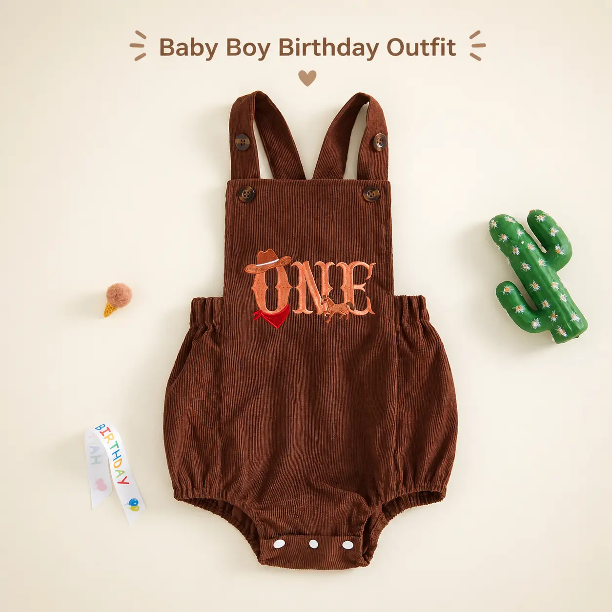 Toddler Baby Boy Birthday Outfit Romper Embroidered Denim Overalls Sleeveless Jumpsuits Clothes