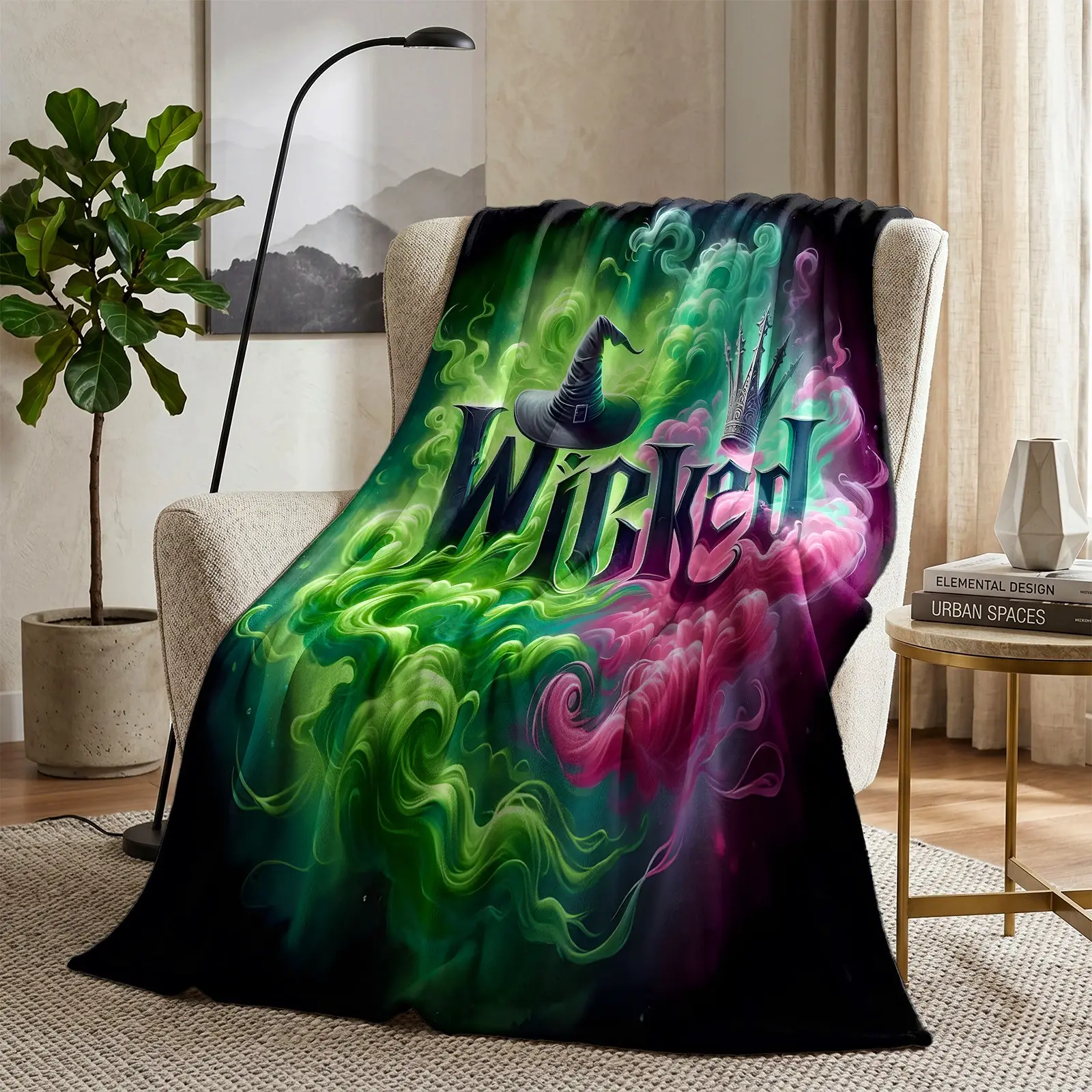 Wicked Witch Flannel Throw Blanket, Smoke Magic Hat Crown, Soft Cozy Warm Halloween Blanket, Home Decor Gift