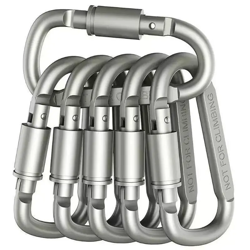 6-Piece Keychain Number Clips with Lock, D-Shaped Colorful Carabiner and Long Nut, Multifunctional Aluminum Outdoor Hook, Carabiner Hooks