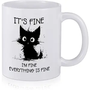 12 oz Black  Mug It's Fine Cute  Lover Ceramic Coffee Cup  for Mother's Day Women Lady Men Birthday
