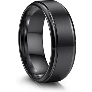 Stainless Steel Wedding Rings for Men Women 8MM Mens Wedding Band Engagement Mens Rings, Matte Surface Polished Edge Men Ring Jewelry Comfort Fit 6-14