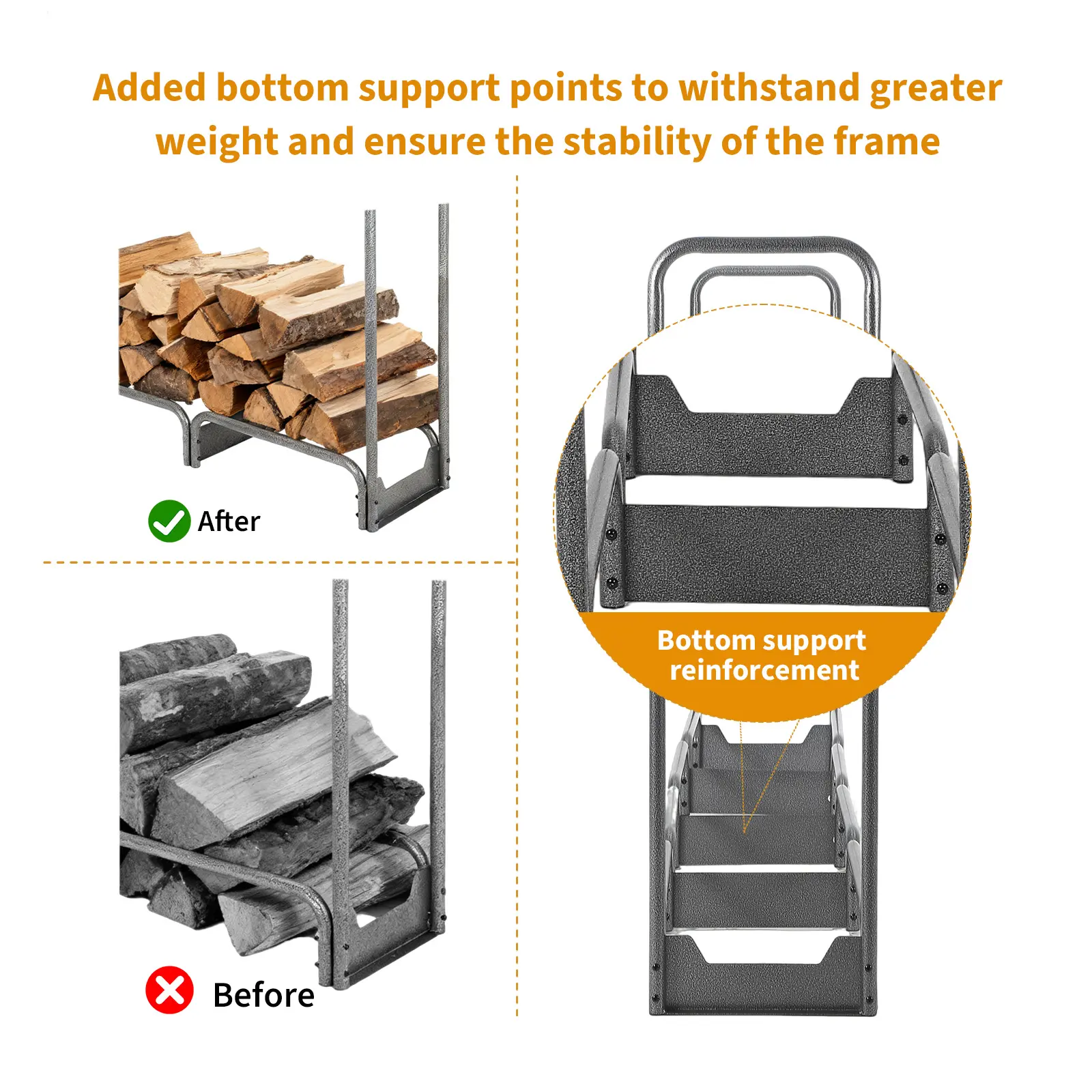 GAOMON Heavy Duty Steel Firewood Rack with 600D Oxford Waterproof Cover, Indoor/Outdoor Log Storage Holder for Fireplace, Patio, Fire Pit – 4FT, 48 x 14.2 x 48 inch