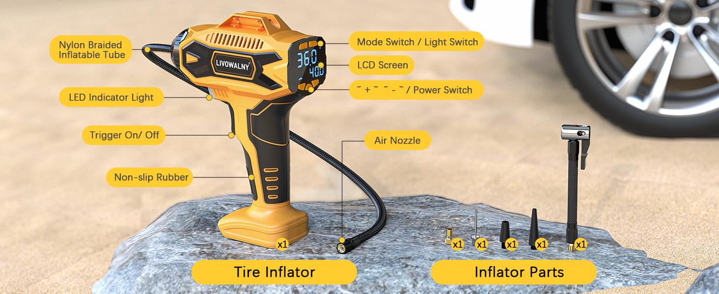 Tire Inflator Air Compressor Compatible with DeWalt 20V Max Battery 160 PSI Cordless Portable Electric Pump with Digital Pressure Gauge for Car Motorcycle Bike Sports Ball (No Battery)
