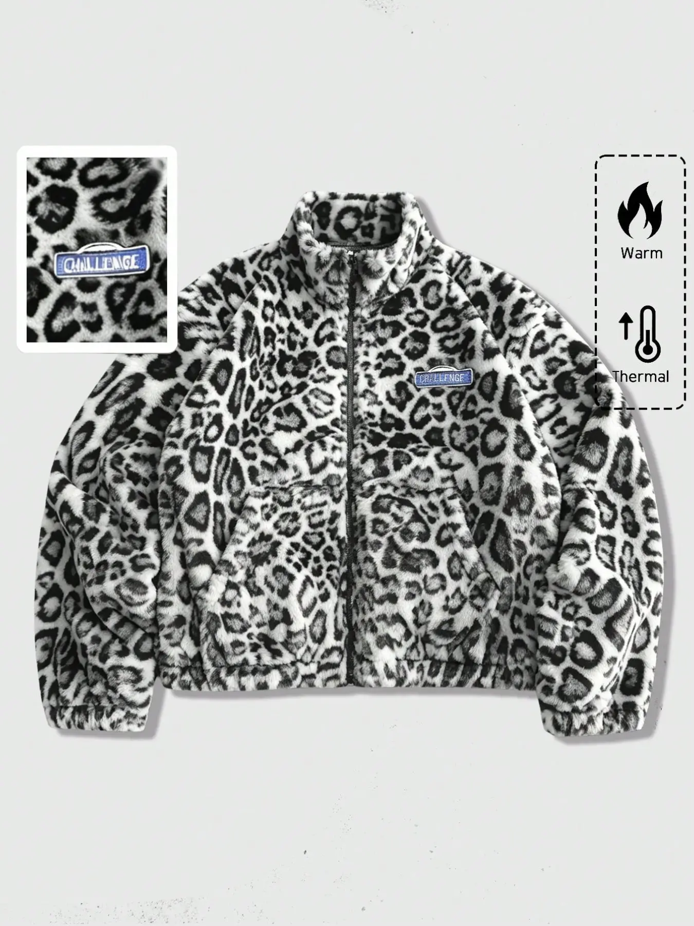 Leopard Fleece Jacket, Tiktok Viral, Warm Winter Coat, High Neck Zipper, Y2K Retro Street Style, Oversized Fit, Fall Winter Essential