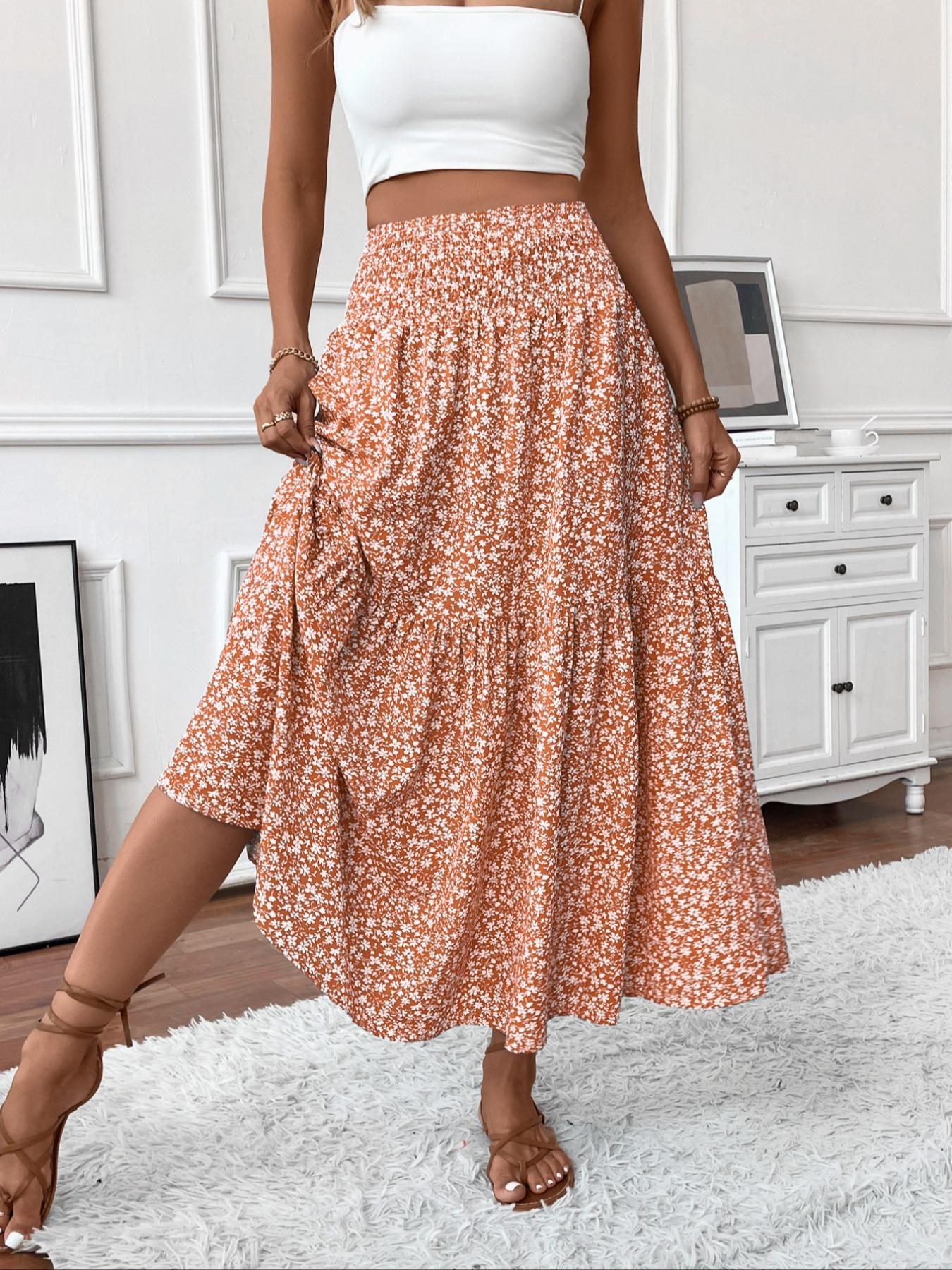 Women's Ditsy Floral Print Skirt, Boho Casual Fit A Line Long Skirt for Beach Holiday Vacation, Ladies Summer Clothes