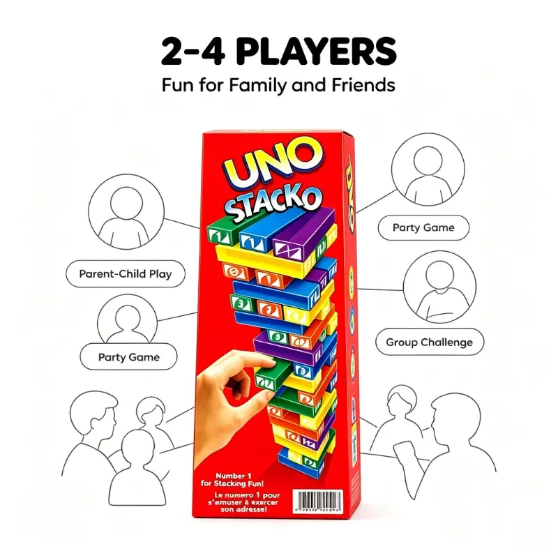 UNO Stacko Mattel Stacking Blocks Game ChristmasFamily Party Balancing Toy for Kids Adults Gift*&