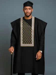 Men's African Style 3-Piece Set, Top Bottom Outer Robe Combo, Trendy New Arrival, Hot Selling Men's Fashion