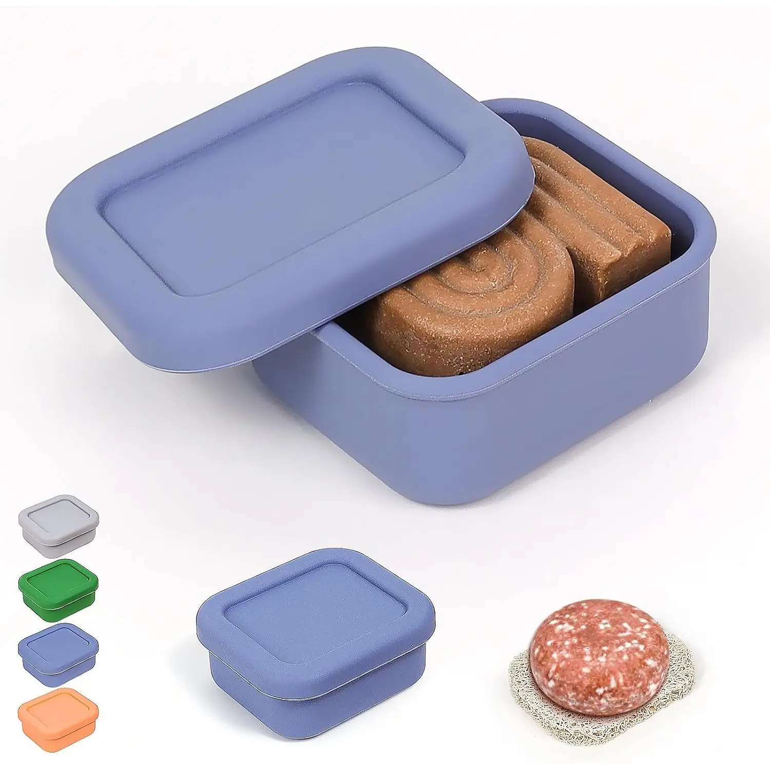 Small Leakproof Silicone Travel Soap Case & Shampoo Bar Holder | for Travelers & Gym, Camping, Airplane Essentials | Perfect for Round Soap Bar Compatible (Deep Blue)