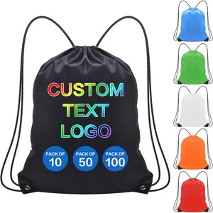 custom drawstring Backpacks bags 5/10/50/100 Pack, personalized Logo Text, bulk, BlackGift.