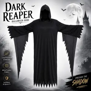 Halloween Costume Set, Scary Ghost Face Cape, Hooded Horror, Adult Male/female Halloween Party Role Play, Haunted House Staff
