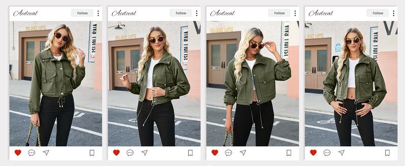 Imily Bela Womens Cropped Jacket Zip Up Lightweight Oversized Utility Anorak Coat with Pockets