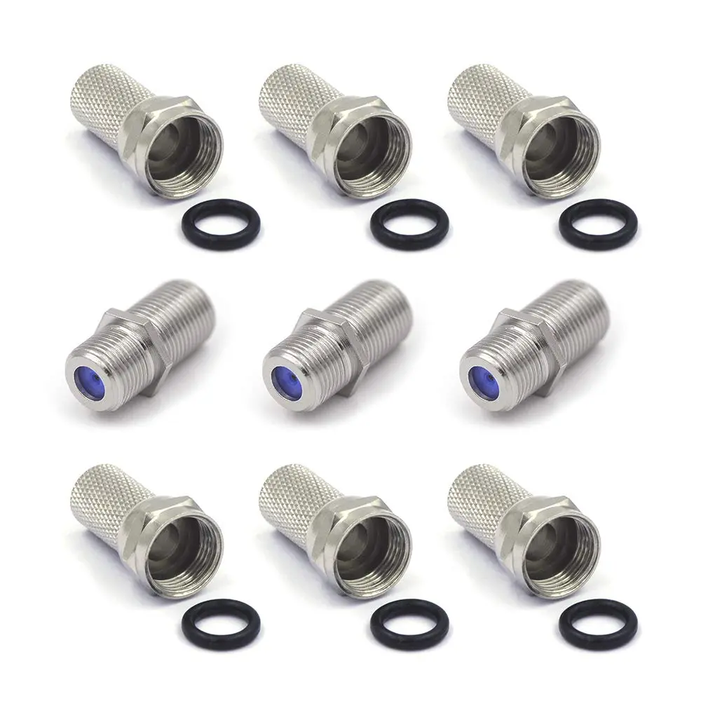 Coaxial  Connector with Combined Format, 3GHz Nickel Plated Coax Coupler Kit for Coaxial  Extension, TV,  Antenna, 6 + 3 Packs