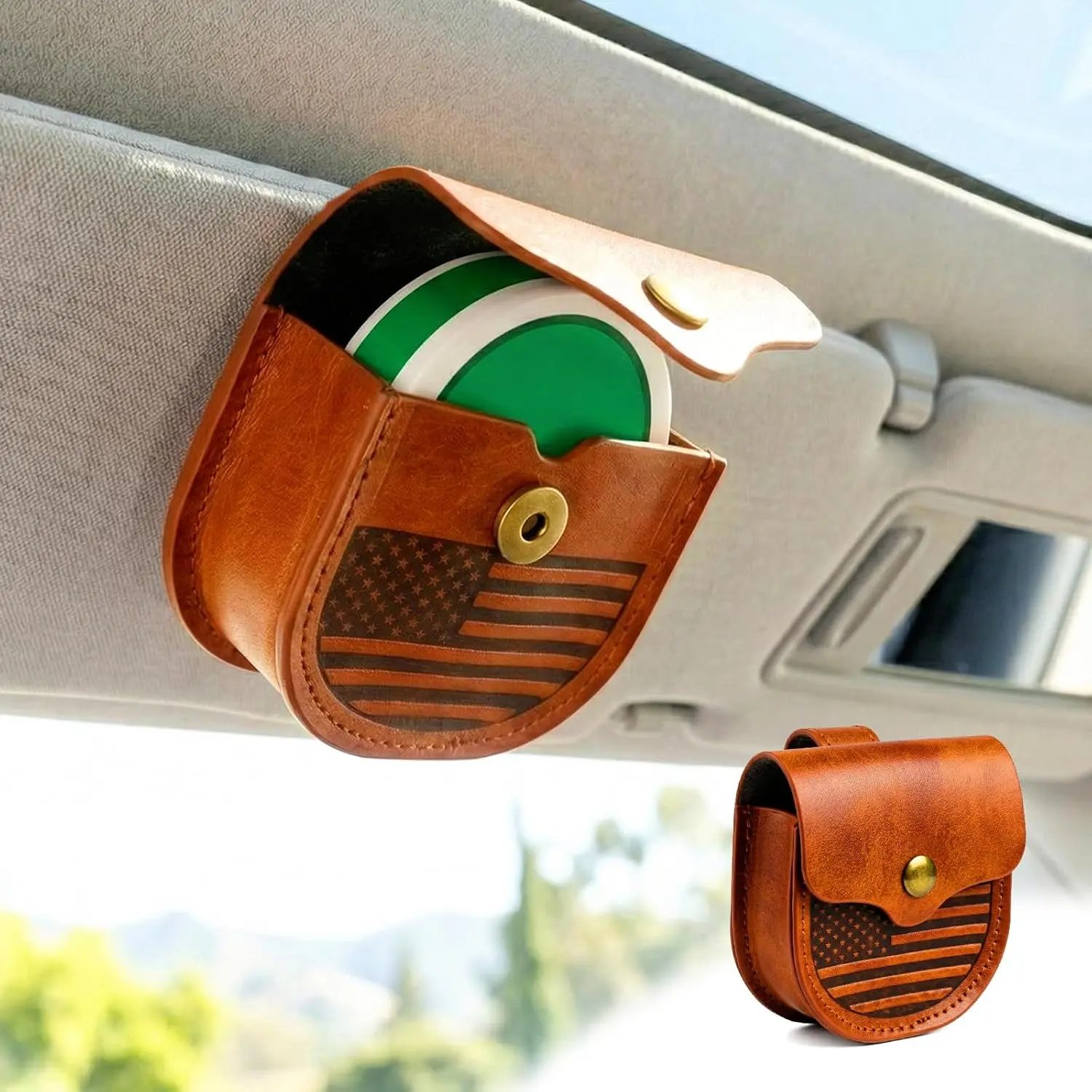 Visor ZYN Holder Faux Leather Pouch –  Snap Zyn Can Holster for Sun Visor,  PU Organizer for Pouch Cans,  Fit  Interior Accessories for Men & Women (Brown)