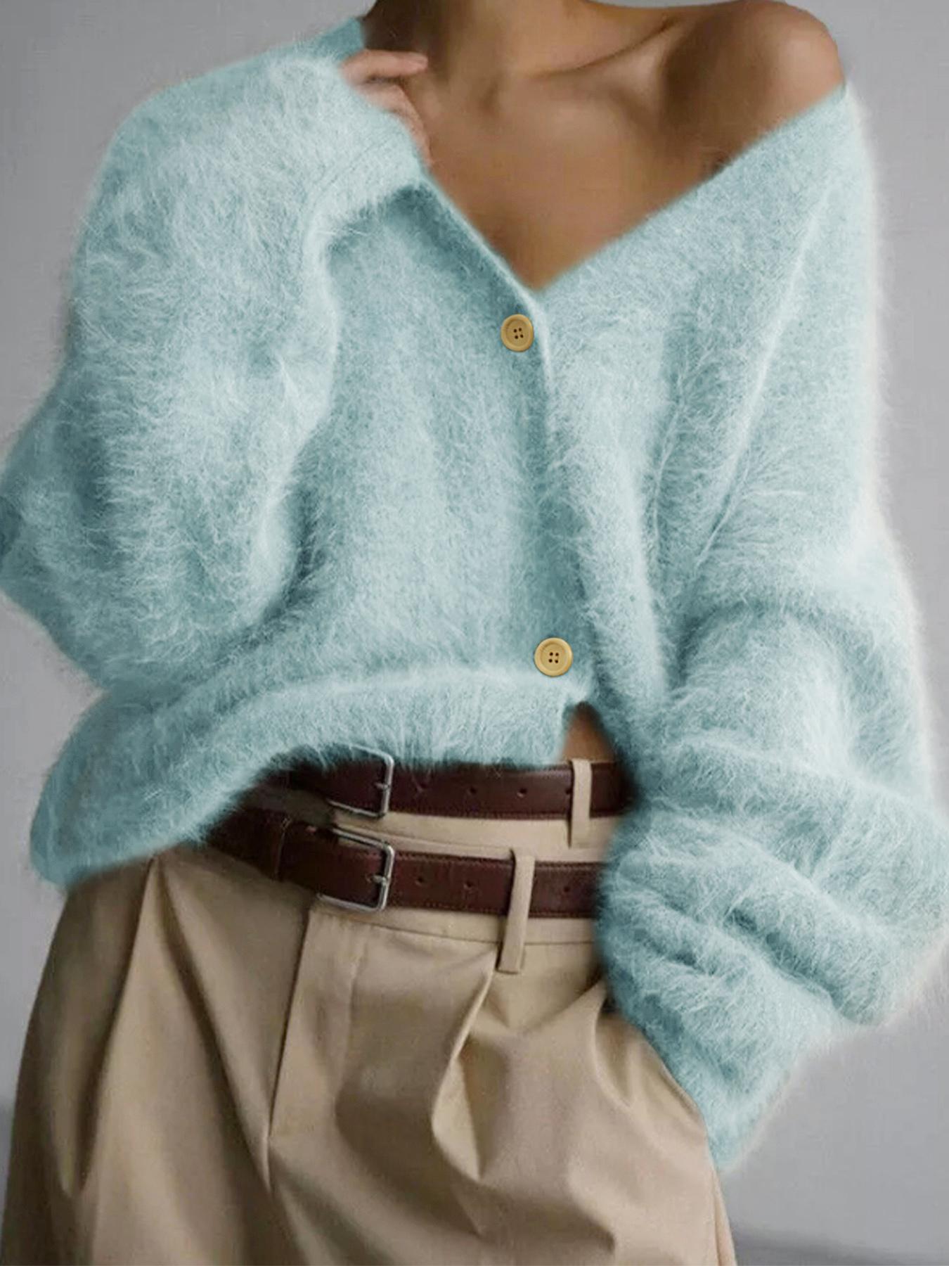 Women's Solid Button Front Cardigan, Casual Drop Shoulder Long Sleeve V Neck Cardigan for Fall & Winter, Fashion Women's Knit Clothing for Daily Wear, Womenswear