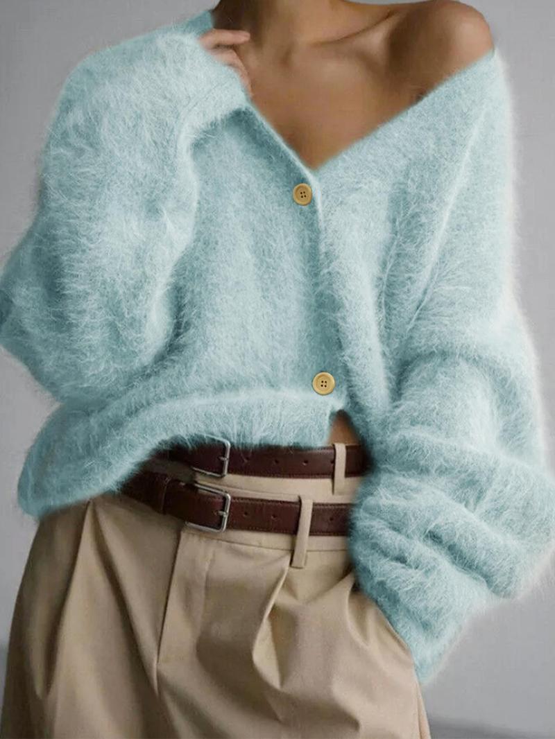 Women's Solid Button Front Cardigan, Casual Drop Shoulder Long Sleeve V Neck Cardigan for Fall & Winter, Fashion Women's Knit Clothing for Daily Wear, Womenswear