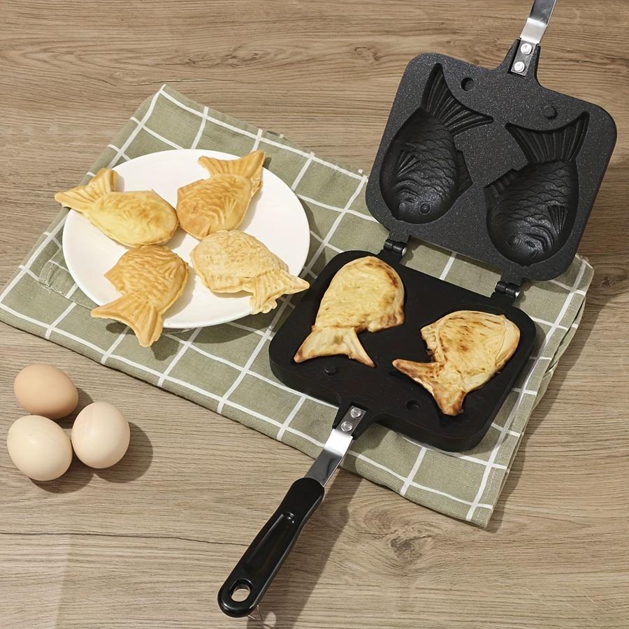 Double-Sided Aluminum Waffle and Taiyaki Japanese Fish-Shaped Grilled Pan Mold - Non-Stick, Uncoated Surface for Even Cooking, Ideal for Breakfast and Snack Making