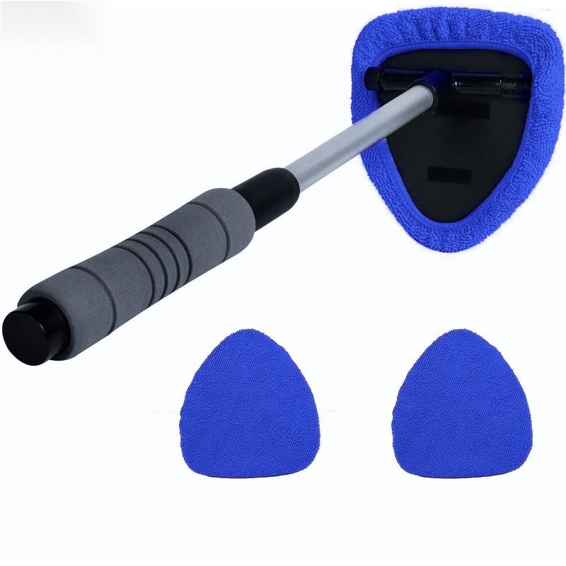 Windshield Cleaner Tool, Microfiber Car Window Cleaning Tool with 2 Cloth Pad Head, Auto Interior Exterior Glass Wiper Car Glass Cleaner Kit, Car Washing Kit, Car Detailing Products, Car Cleaning Supplies, Car Valeting Kit