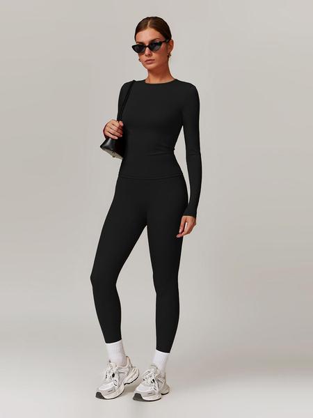 Women's Solid Long Sleeve Skinny Tee & High Waist Leggings Tracksuit Set, Sporty Breathable Quick Drying Outfits for Gym Workout Running, Ladies Outdoor Yoga Suit for All Seasons, Sweatsuit Sets, Quick Dry Activewear
