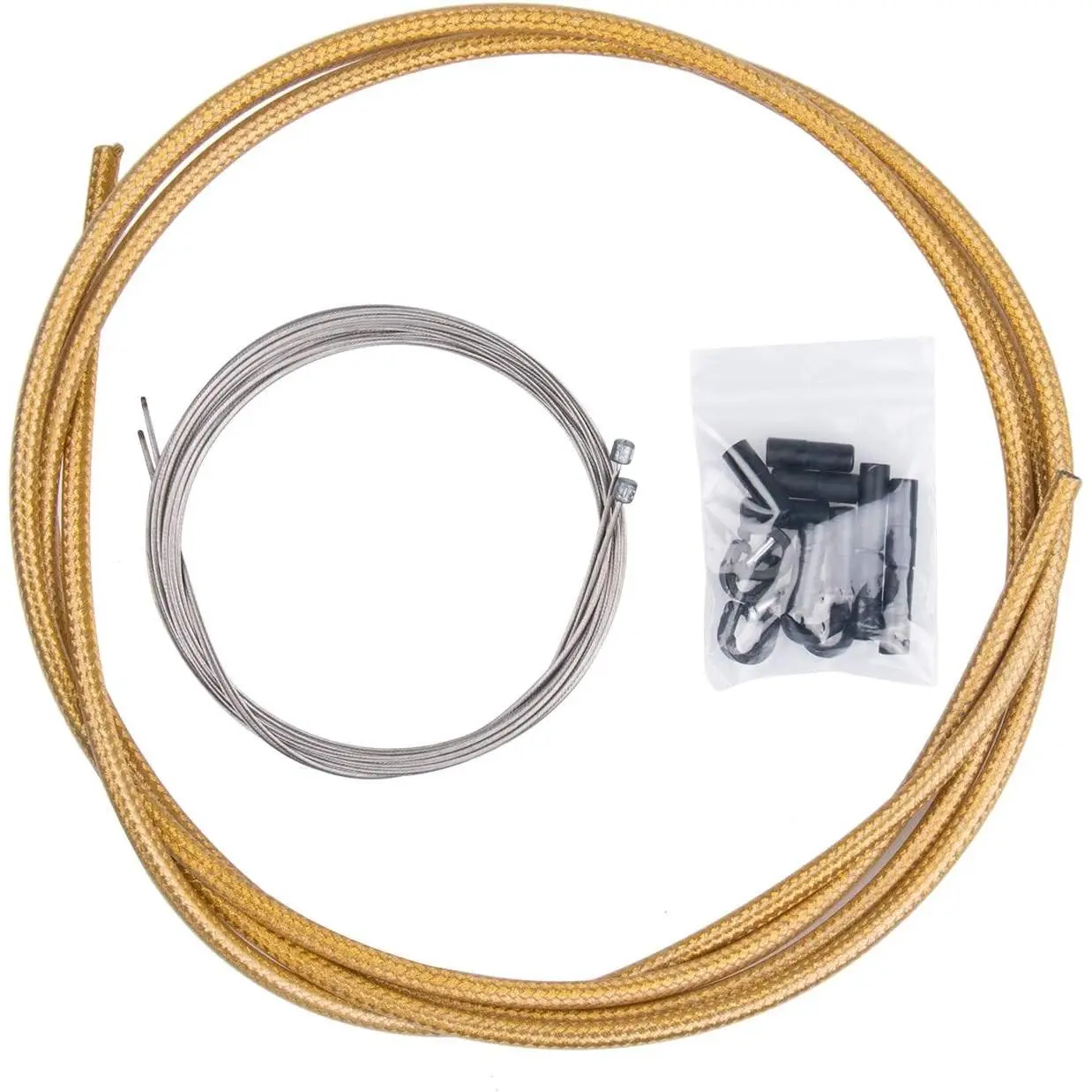 Universal Braided PTFE Shift Shifter Derailleur Cable & Housing Set for Mountain Bike and Road Bicycle, Gold/Black/Silver