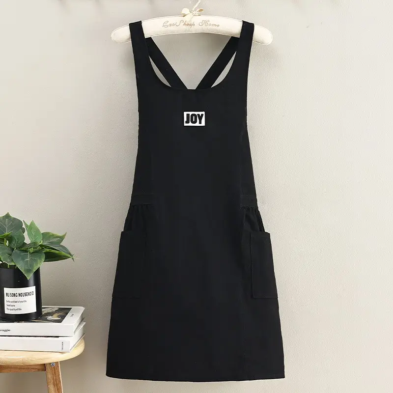Fashion Cotton Apron for Women, Kitchen Home Cooking Loose Cross Back Straps, Young Stylish Dirt-Resistant Korean Workwear