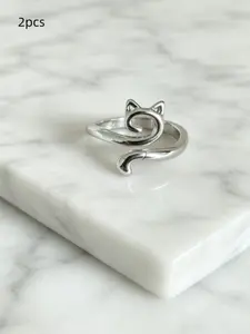 2Pcs Cat Crochet Ring Knitting Tool Adjustable Open Finger Ring Kitten Crochet Hook Ring Perfect Gift for Mom