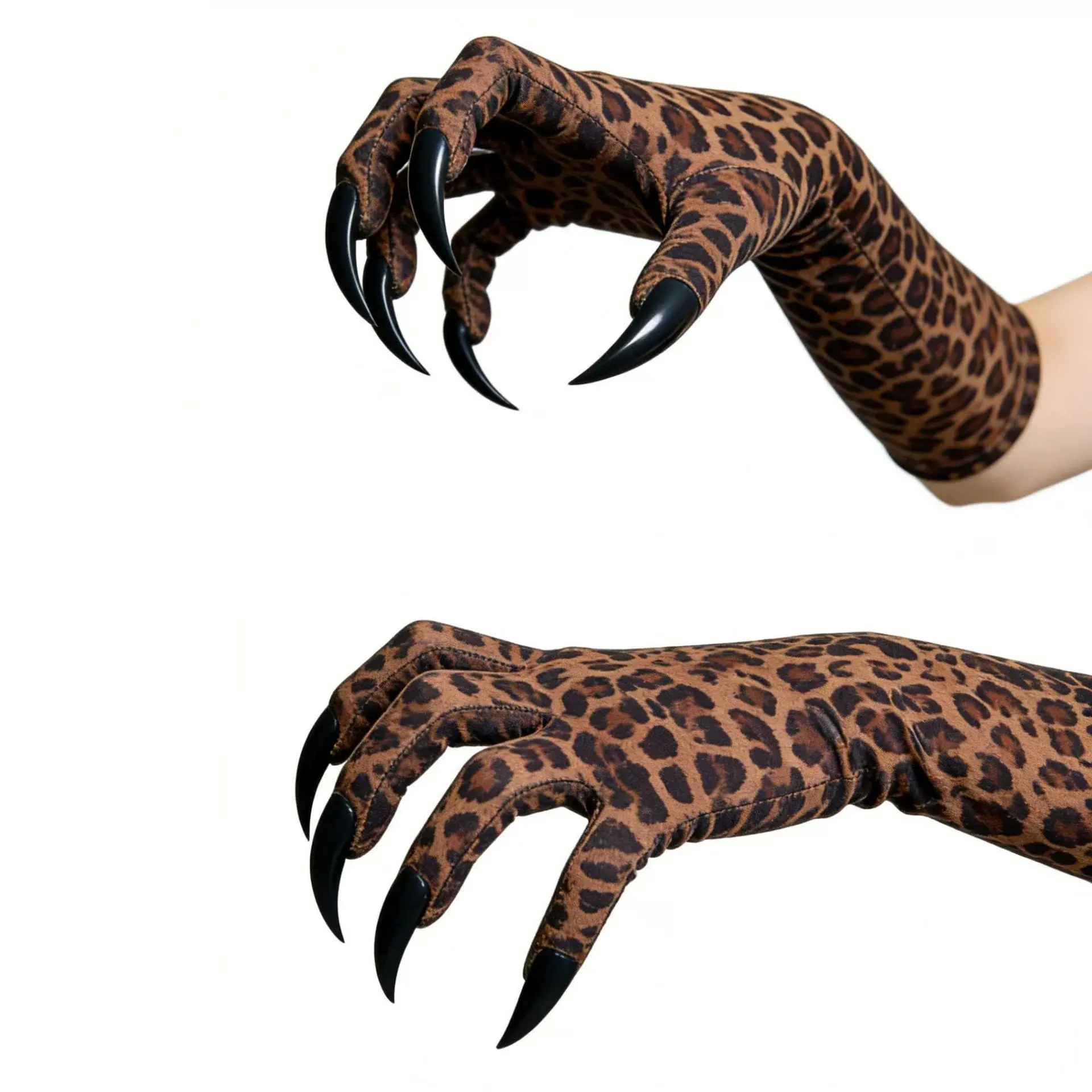 Halloween Leopard Print Witch Gloves, Medium-Length Nail Decorative Gloves, Party Role-Playing Costume Props, 1 Pair