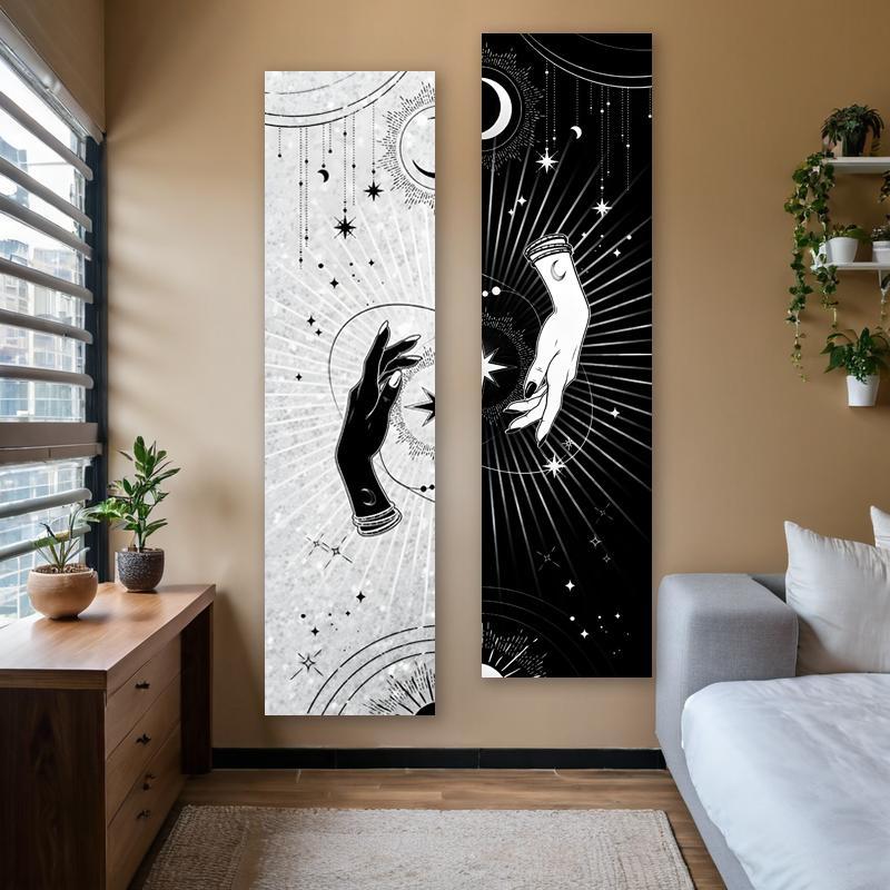 Tarot Card Pattern Vertical Banner Tapestry, 1 Count Stars & Sun & Moon Pattern Wall Hanging Tapestry, Aesthetic Art Tapestries for Bedroom Living Room, Decor, Durable Decorative Tapestry